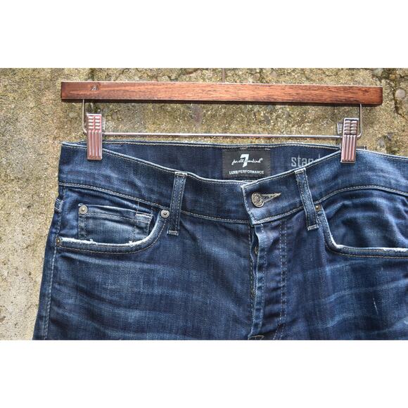 7 For All Mankind Luxe Performance Men's Straight Leg Jeans - Dark Wash-32 - Picture 3 of 4